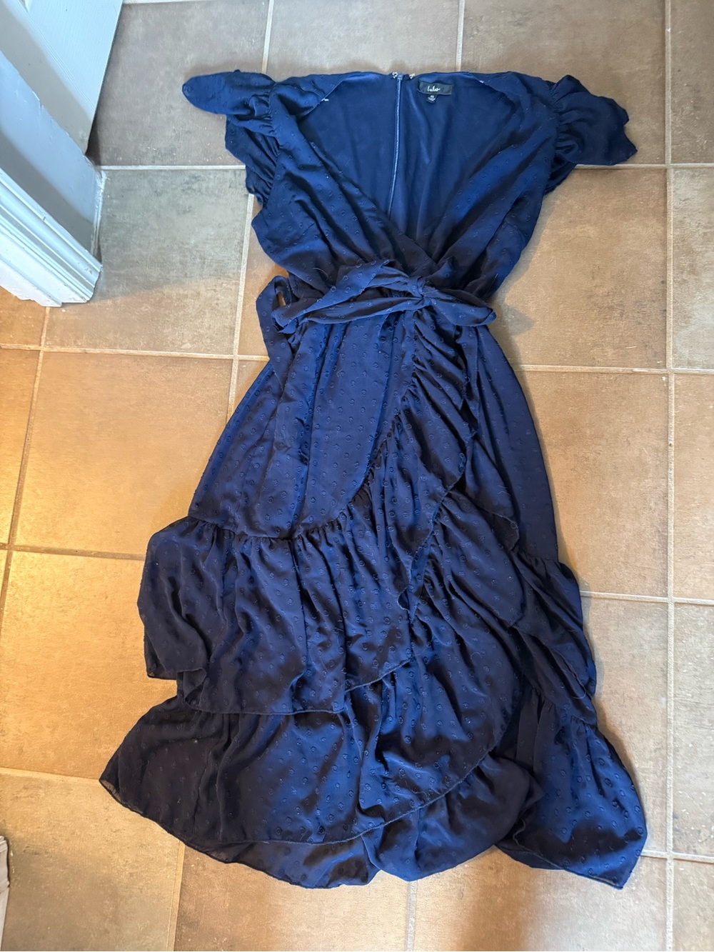 Lulu's Navy Blue Wrap Maxi Dress with Ruffle Tiers